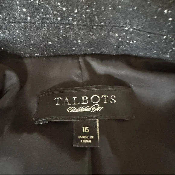 Talbots Women's Black Tweed Wool Blend Two Buttons Blazer Jacket Size 16 - Picture 7 of 15